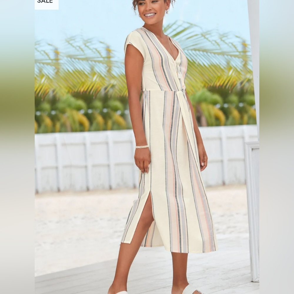 Striped V-Neck Midi Dress